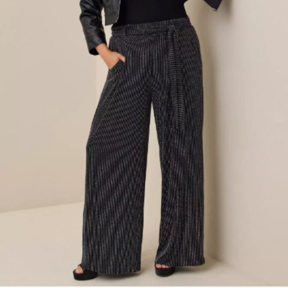 Torrid Pull-On Wide Leg Stretch Lurex High-Rise Pant Glitter Stripe 2X - Picture 1 of 12